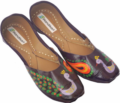 

iHandikart Handpainted Leather Jutti Jutis For Women(Multicolor, Multicolour