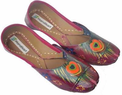 

iHandikart Handpainted Leather Jutti Jutis For Women(Multicolor, Multicolour