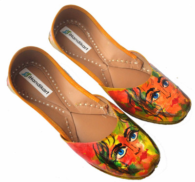 

iHandikart Handpainted Leather Jutti Jutis For Women(Multicolor, Multicolour