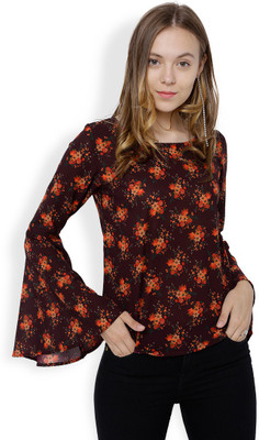 Tokyo Talkies Casual Full Sleeve Printed Women Maroon Top