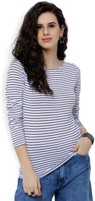 Tokyo Talkies Casual 3/4 Sleeve Striped Women Dark Blue, White Top