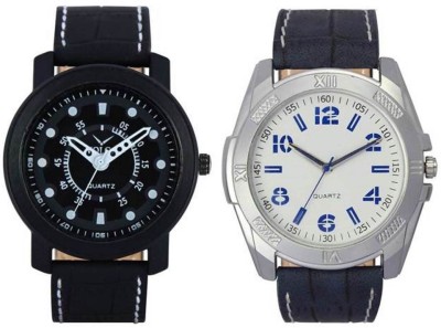 FASHION POOL VOLGA MEN'S WATERPROOF FULL BLACK & WHITE MOST PERFECT COMBO WITH ANTI ALLERGIC LEATHER BELTS FESTIVAL SPECIAL VINTAGE COLOR COMBO WITH BLUE GRAPHICS Watch  - For Boys   Watches  (FASHION POOL)