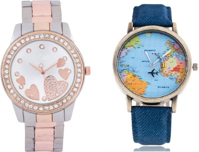 COSMIC WORLD MAP WITH TWO TONE STYLES STRAP HAVING HURTS PRINTED DIAL DIAMOND STUDDED PARTY WEAR Watch  - For Couple   Watches  (COSMIC)