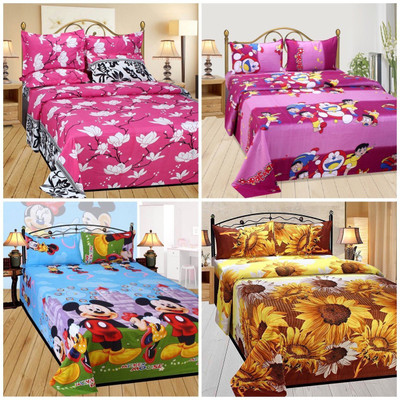 

SINGHS VILLAS DECOR 144 TC Polycotton Double 3D Printed Bedsheet(Pack of 4, Multicolor)