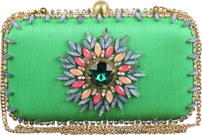 The Indian Handicraft Store Party Green Clutch