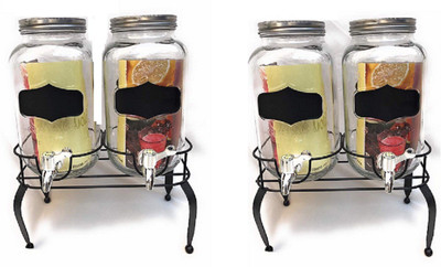 ezra Transparent Beautiful Beer Dispenser Glass Pitcher Beverage Beer Juice Oil Dispenser 3 Lt, Glass Air Tight , Liquor Dispenser Beer Dispenser With Stand, Cold Water Pitcher - 3 L Glass Oil Container(Pack of 4, Clear)