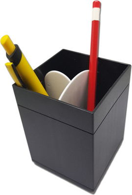 

Tuelip 3 Compartments Plastic Cube shape Plastic Multi Purpose Pen Stand Black(Black)