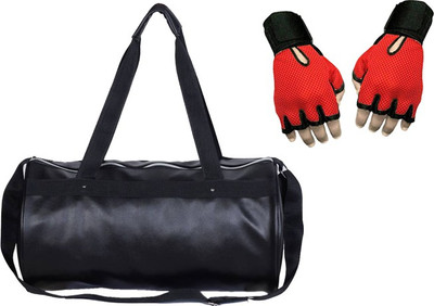 Hyper Adam New Leather Look Multi-purpose Gym Bag And Gym Glove With Wrist Support Combo Gym & Fitness Kit