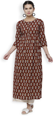 Vishudh Women Printed A-line Kurta(Maroon, Blue)