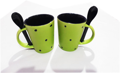 

TMCA Mug Set-01 Bone China Mug(370 ml, Pack of 2), Black;green