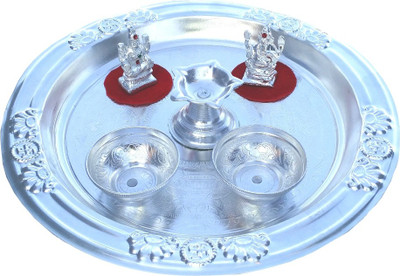 

Seju Creations Laxmi Ganesh White Metal Pooja Thali Aluminium(1 Pieces, Silver, Steel, White)