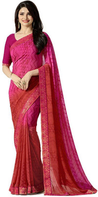 RAJESHWAR FASHION Printed, Floral Print, Digital Print Bollywood Georgette Saree(Pink)