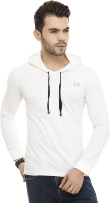 Leemarts Solid Men Hooded White T-Shirt