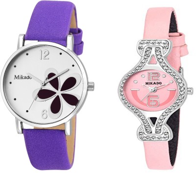 Mikado Fashion pc crown and purple flora casual analog watches combo for women and girls Watch  - For Girls   Watches  (Mikado)