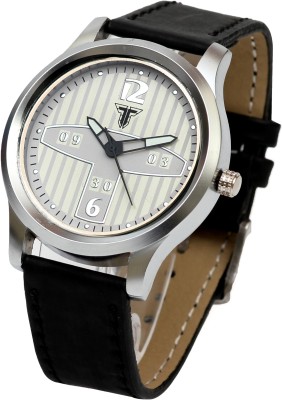 Traktime New Edge Analogue White Round Dial Leather Strap Watch  - For Men   Watches  (Traktime)