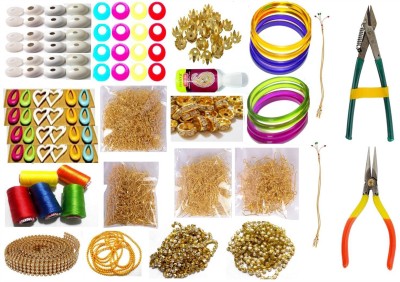 GOELX Silk Thread Jewellery Making Kit, 50 Pair Jhumka Earring Base,Jewellery Making Materials,Full Of Jewellery Making Items, All Items Set With Silk Thread & Tools (19 Items)