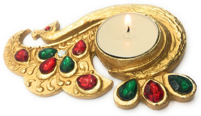 

AuraDecor Golden Peacock Polyresin Tealight Holder(Gold, Pack of 1)