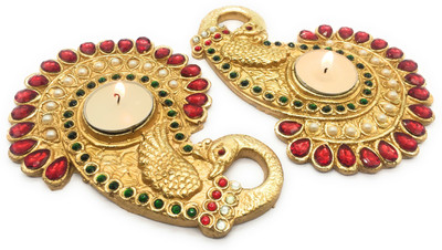 

AuraDecor Peacock Shape Polyresin Tealight Holder(Gold, Pack of 2)