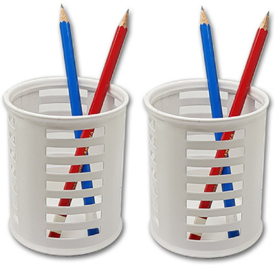 

Tuelip 1 Compartments Mesh Pen Stand Round Shape White Color Multi Purpose Pen Stand Pack 2(White)