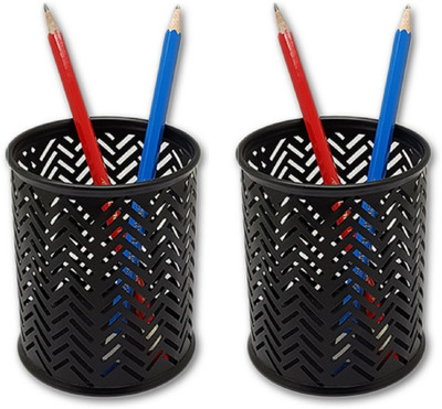 

Tuelip 1 Compartments Mesh Pen Stand Round Shape Black Color Multi Purpose Pen Stand Pack 2(Black)