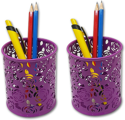 

Tuelip 1 Compartments Mesh Pen Stand Round Shape Purple Color Multi Purpose Pen Stand Pack 2(Purple)