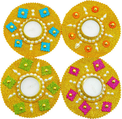 

SNOVA Hanmade Pearl and stone decorated Floating Diyas Sponge, Stoneware (Pack of 4) Table Diya Set(Height: 1 inch)