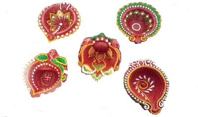 

rabarman Terracotta (Pack of 5) Table Diya Set(Height: 0.5 inch)