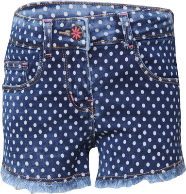 

Tales & Stories Short For Girls Casual Polka Print Denim(Dark Blue, Pack of 1