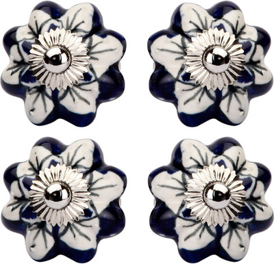

Amber Shine White and Navy Blue Ceramic and Metal Door Knob Ceramic Door Knob(Multicolor Pack of 4)