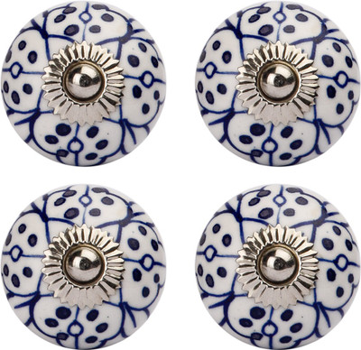 

Amber Shine White and Blue Ceramic and Metal Door Knob Ceramic Door Knob(Multicolor Pack of 4)