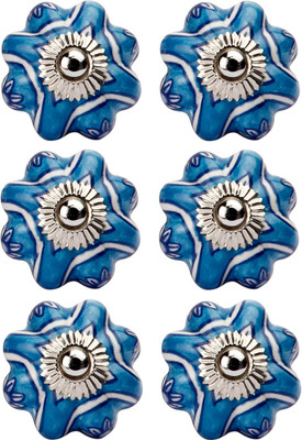 

Amber Shine White and Light Blue Ceramic and Metal Door Knob Ceramic Door Knob(Multicolor Pack of 6)
