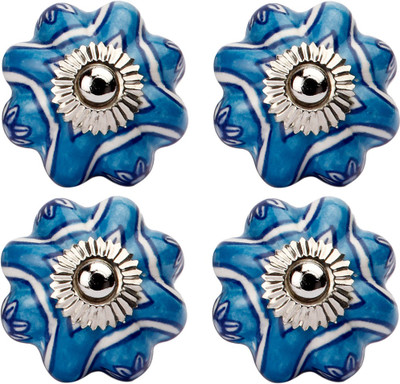 

Amber Shine White and Light Blue Ceramic and Metal Door Knob Ceramic Door Knob(Multicolor Pack of 4)