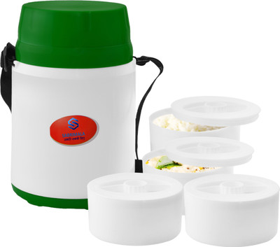 

Little Swan Mr. Cook's Kelloggs Thermoware Lunch Box with 4 Foodgrade Microwaveable Containers 4 Containers Lunch Box(1200 ml), Green