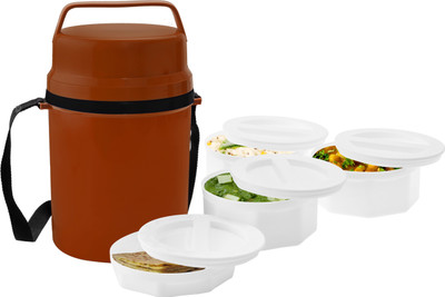 

Little Swan Lexus-4 Thermoware Lunch Box with 4 Foodgrade Microwaveable Containers 4 Containers Lunch Box(1100 ml), Brown