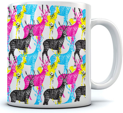 

RAMPOSH Deer Pattern, Animal Theme Trendy Colorful Coffee Ceramic Mug(350 ml), Multicolor