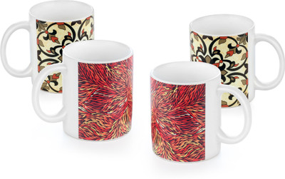 

gifts & souvenir MULTI DESIGN MUG WITH COASTER SET OF 4-RY Ceramic Mug(300 ml, Pack of 4), Multicolor