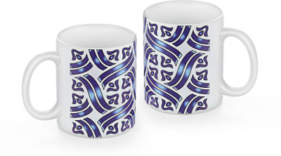 

gifts & souvenir PATTERN MUG WITH COASTER SET OF 2-BLUE Ceramic Mug(300 ml, Pack of 2)