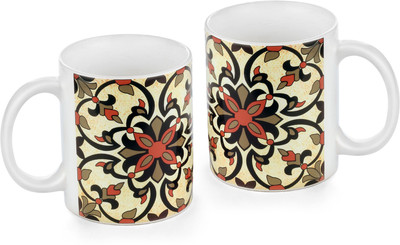 

gifts & souvenir FLORAL MUG WITH COASTER SET OF 2- YELLOW Ceramic Mug(300 ml, Pack of 2)
