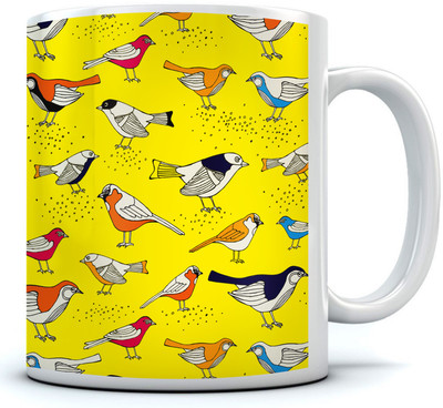 

RAMPOSH Bird Theme, Sparrow Design Coffee Ceramic Ceramic Mug(350 ml), Yellow