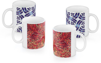 

gifts & souvenir MULTI DESIGN MUG WITH COASTER SET OF 4-RB Ceramic Mug(300 ml, Pack of 4), Multicolor