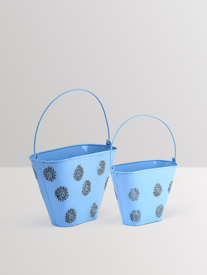 

Aasra Handpainted Flower Bucket Planters Plant Container Set(Pack of 2, Metal)