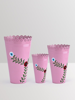 

Aasra Handpainted Cut Work Planters Set Of 3 Plant Container Set(Pack of 3, Metal)