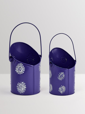 

Aasra Handpainted Blue Bucket Planter Plant Container Set(Pack of 2, Metal)