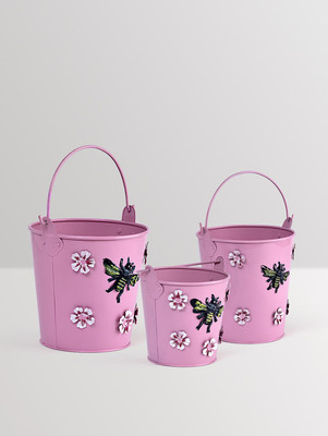 

Aasra Handpainted Planter with Bee & Flower Metal Patch Plant Container Set(Pack of 3, Metal)