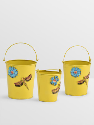 

Aasra Blue Cut Work Planters Set Of 3 Plant Container Set(Pack of 3, Metal)