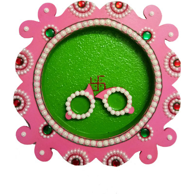 

TASTYCRAFT POOJA THALI PINK CORNER GREEN MID Wooden(Multicolor)