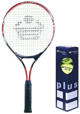 

Cosco Combo of Two, One 'Attacker' Tennis Racquet and One 'TRETORN PLUS' Tennis Ball 1 box pack of 4 Red Strung Tennis Racquet(G4 - 4 1/2 Inches, 95 g)