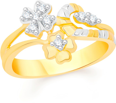 Divastri Shapely Leafs Shaped for Women and Girls Alloy Cubic Zirconia Gold Plated Ring