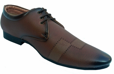 

Roopray Striped Lasercut Dotted Laceup Formal Shoes Lace Up For Men(Brown