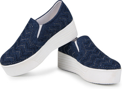 

Bella Toes Designer shoes for Women - Casual Shoes - Blue Colour Fabric Slip ons sneakers for girls and Women Sneakers For Women(Navy, White